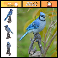 Blue Jay Bird Statue on Branch - Realistic Garden Decor, Outdoor Ornament, Gift picture