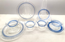 Macbeth-Evans Stippled Rose Blue Band Depression Glass 10 pc Set S Pattern 1930 picture