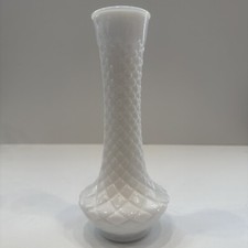 Vintage Randall White Milk Glass Bud Vase Glass Quilted Diamond Flared Bottom 9