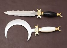 HANDMADE CRESCENT MOON Dagger Ritual Athame Boline Curved Blade| Bone Handle picture