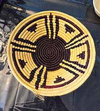 Round Woven Wicker Basket Bowl Beige & Black Geometric Pattern picture