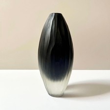 Time&Style Black Glass Flower Vase 14cm Handmade Textured Art Deco picture