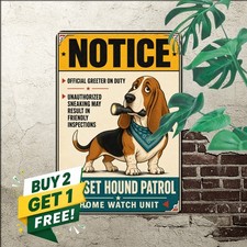 Basset Hound Security Area Tin Sign Funny Guard Dog Metal Wall Art Plaque picture