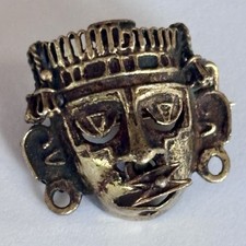 VINTAGE SILVER AZTEC MEDICINE MAN / WARRIOR PIN / BROOCH & PIERCED NOSE RING 925 picture