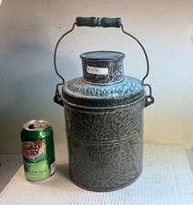 #674 CLASSIC ROUND GREY GRANITEWARE MINERS RAILROAD LUNCH PAIL BOX 11