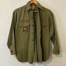 Vtg 1940s BSA Scouting Olive Green Cotton Twill L/S Shirt picture