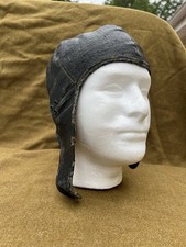 Mondl Mfg Co Black Leather Aviator Flight Cap Blizzard Helmet Pre WW2 1920s/30s  picture
