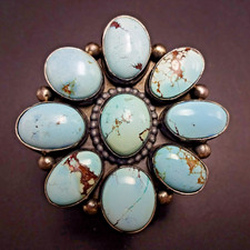 TRICIA SMITH Golden Hills TURQUOISE CLUSTER Sterling Silver RING sz 9 Adjustable picture