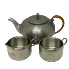 VTG Royal Holland Pewter KMD Tiel Tea Set Teapot Creamer Sugar Dish Mid Century picture