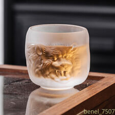 Glass Tea Cup Three Dimensional Relief Glass Tea Cup Frosted Chinese Tea Bowl picture