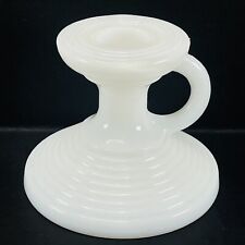 Vintage White Milk Glass Ribbed Chamberstick Taper Candle Holder Art Deco Style  picture