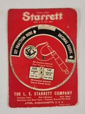 Starrett Tools Screw Threads And Tap Drill Sizes Chart 1952 (Athol, MA) picture