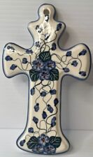 Polish Pottery Wall Cross UNIKAT Signature Handmade Boleslawiec Blue picture