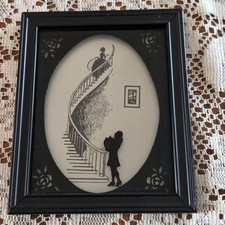 Vtg Reverse Painted Glass Silhouette  