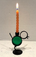 VTG. GUNNAR ANDER FOR YSTAD METALL IRON & GREEN GLASS BIRD CANDLE HLDR. SWEDEN A picture