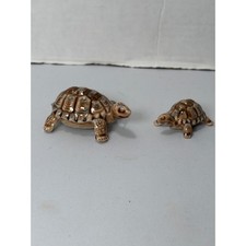 Vintage Wade Porcelain Turtle Figurines Set 2 Brown Glazed England Whimsies picture