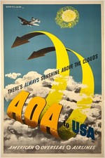 Vintage AOA Airlines Poster ✈️ (1948) Travel Print - 24x36” Premium Matte Paper picture