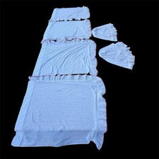 6 Pc Vtg Set JC Penney Priscilla Curtains White Eyelet Pink Trim Ruffles EUC picture