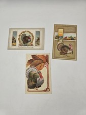 Lot Of 3 Antique Embossed Thanksgiving Postcards 1910s  Turkey Posted Vtg picture