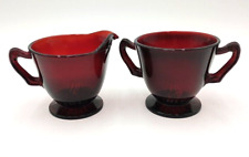 Vintage Anchor Hocking Royal Ruby Red Glass Footed Creamer Open Sugar Bowl picture