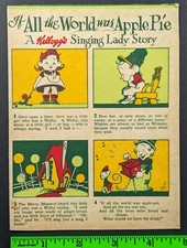 Vintage 1930's Kellogg's If All the World was Apple Pie Uncut 4 Card Box Panel picture