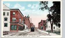 EAST MAIN STREET orange ma c1910s postcard massachusetts downtown shops trolley picture