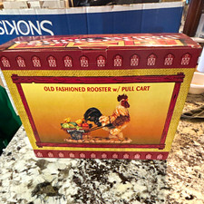 Trippie’s Inc. Old Fashioned Rooster Chicken Figurine with Pull Cart picture
