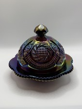 VTG LE Smith Amethyst Carnival Glass Dome Butter Dish Aztec Pinwheel Hobstar S picture