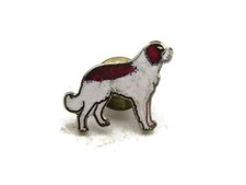 Vintage Saint Bernard Dog Enamel Lapel Pin Tack Brooch Red White Silver Tone picture