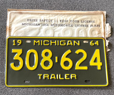 RARE NOS 1964 MICHIGAN TRAILER LICENSE PLATE ORIGINAL UNUSED WITH ENVELOPE  picture