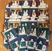VTG 90’s Debbie Mumm Snowman Sampler Set of 4 Place Mats and Napkins NOS picture