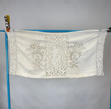 Antique Battenberg Intricate Lace Cherub Design Figure Pillow Case 44” x 21” picture