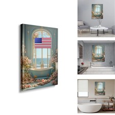 XKK Framed Blue Sea Coast Ocean Flower Bathroom Bathtub Scene Wall Decor 16x24 picture