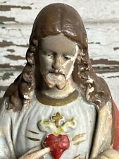 Antique JESUS Sacred Heart Plaster Statue 13.5