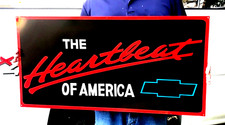 18X36 Hand Painted HEARTBEAT OF AMERICA CHEVY TRUCK PICK UP HOTROD CAR SHOW SIGN picture