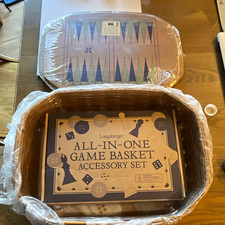 Longaberger All-In-One Game Basket Accessory Set w/ Lid, Woven Brown Rect picture