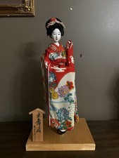 japanese kyoto maiko geisha doll handmade red floral kimono gofun ningyo doll picture
