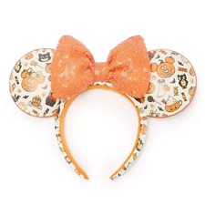 Disney Parks Halloween 2026 Mickey Minnie Pumpkin Ears Sequin Bow Headband - NEW picture