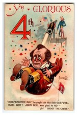 1909 Ye Glorious 4th John Bull Shoot the Chute Political Cartoon Postcard picture