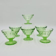 6 Uranium Glass Sundae Dishes Cups Footed Vintage Green Glass 3 inch tall picture