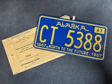 Alaska License Plate CT 5388 1967 Centennial Trailer w/ Orig 1966 Envelope NOS picture