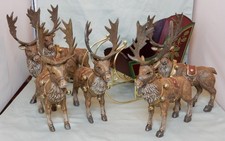 Herd of Six Decorative Christmas Reindeer and Sleigh - Handcrafted for Silvestri picture