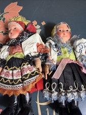 Vintage Czechoslovakia Folk Costume Dolls 7” Pair Traditional Dress Tagged picture
