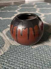 Antique Vintage Southern Redware Pottery Ceramic Vase, Crystalline Glaze picture