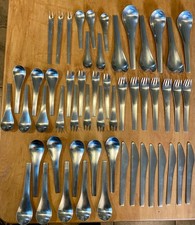 Vintage Georg Jensen Arne Jacobsen 54 Pc Stainless Flatware Set Denmark 1957 picture