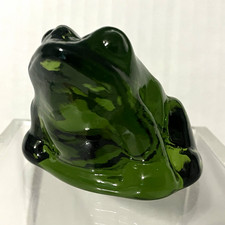 Vintage Deep Green Glass Fat Frog Paperweight, Art Pretty Piece Figurine picture