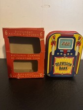 Vintage 1950s Tin Litho Television Bank w/ Original Box Newark NJ Mechanical TV picture