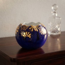 Antique Ernst Wahliss Vienna Porcelain Rose Bowl Cobalt Gold Art Nouveau 1893 picture