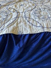 Handmade Blue White Cross Stitch Bedspread Quilt w Dust Ruffle Lancaster Co PA picture