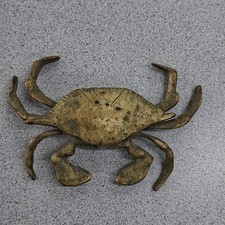 Vintage Solid Brass Crab Trinket Box Ash Tray Hinged Lid picture